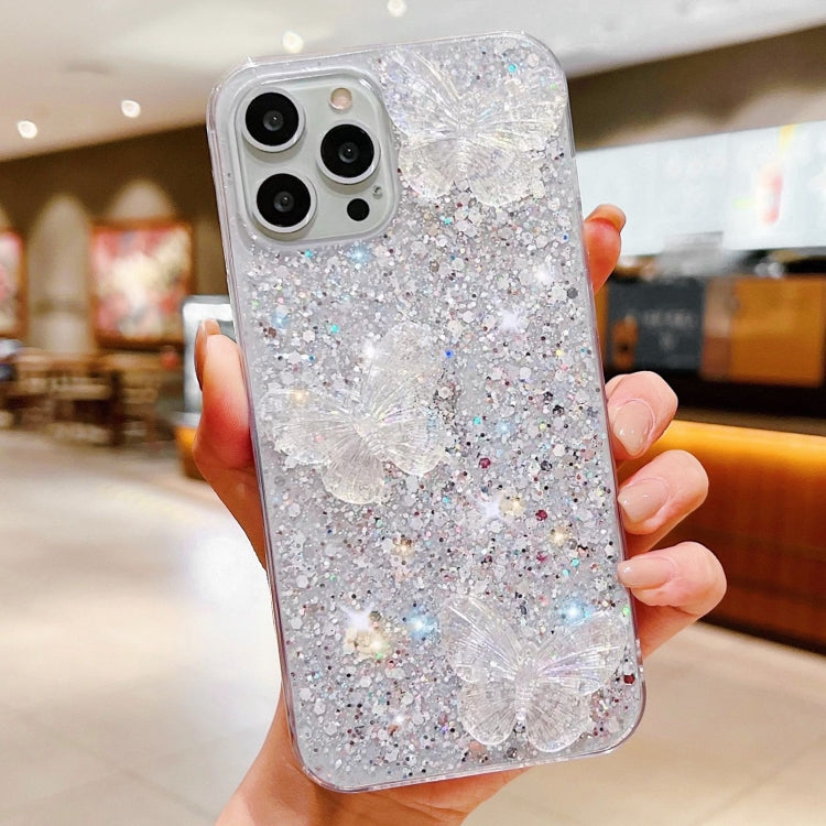 For iPhone 15 Pro Starry Sequin Crystal Butterflies Epoxy TPU Phone Case(Silver) - HoMEdemic™ 