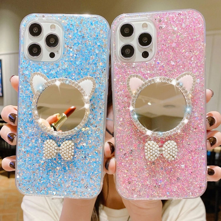 For iPhone 15 Pro Starry Sequin Diamond Cat Ears Mirror Epoxy TPU Phone Case(Blue) - HoMEdemic™ 
