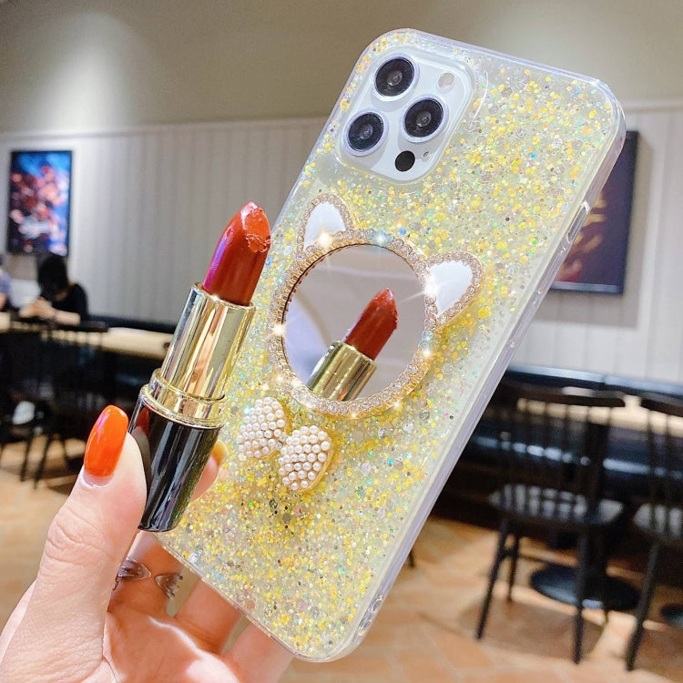 For iPhone 15 Pro Starry Sequin Diamond Cat Ears Mirror Epoxy TPU Phone Case(Pink) - HoMEdemic™ 