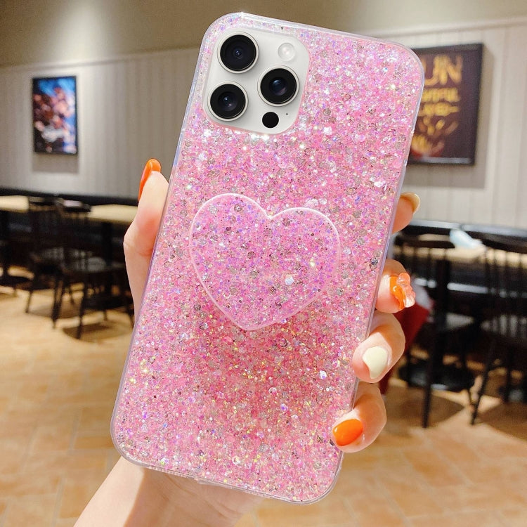 For iPhone 15 Pro Starry Sequin Heart Stand Epoxy TPU Phone Case(Pink) - HoMEdemic™ 