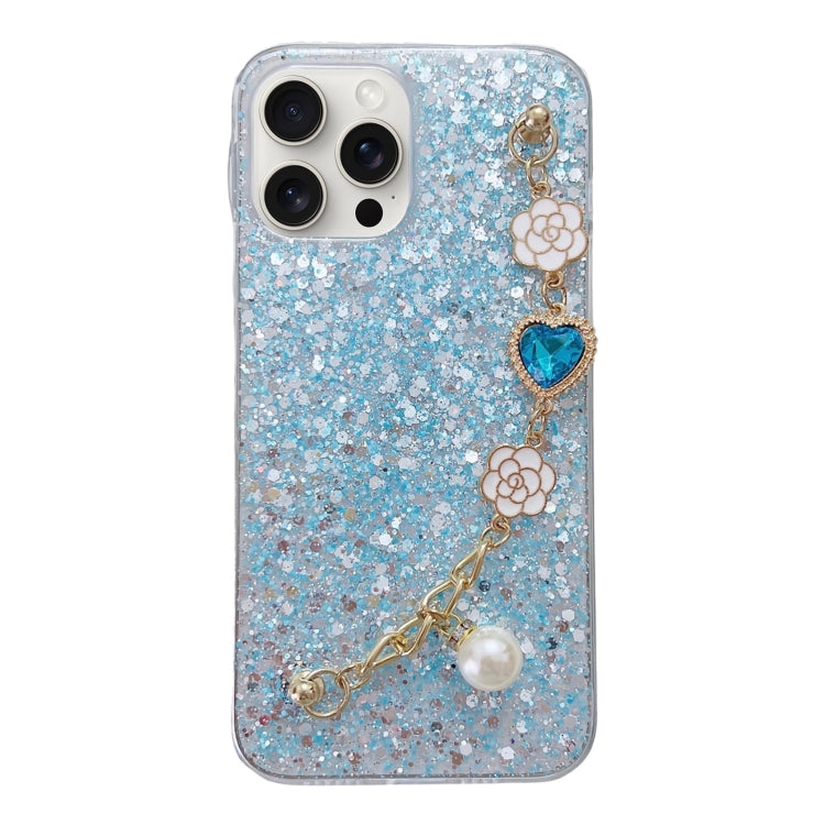 For iPhone 15 Pro Starry Sequin Love Gem Chain Epoxy TPU Phone Case(Blue) - HoMEdemic™ 