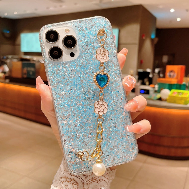 For iPhone 15 Pro Starry Sequin Love Gem Chain Epoxy TPU Phone Case(Blue) - HoMEdemic™ 