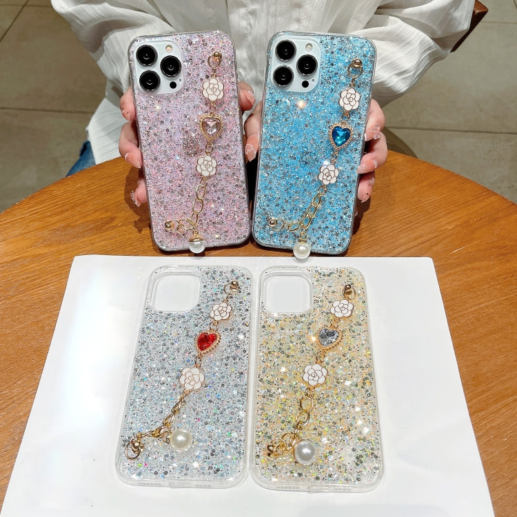 For iPhone 15 Pro Starry Sequin Love Gem Chain Epoxy TPU Phone Case(Blue) - HoMEdemic™ 