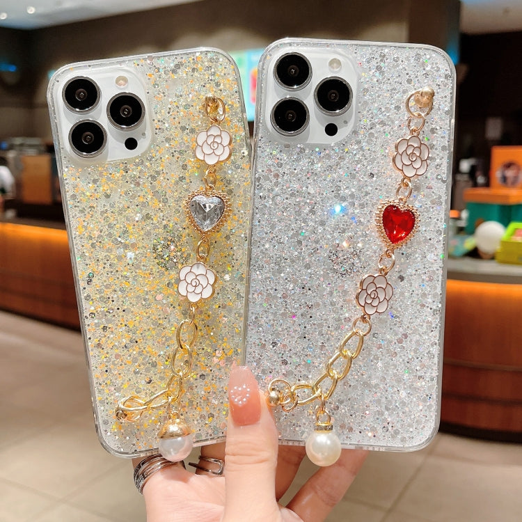 For iPhone 15 Pro Starry Sequin Love Gem Chain Epoxy TPU Phone Case(Pink) - HoMEdemic™ 
