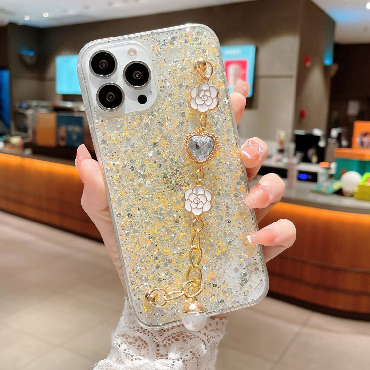 For iPhone 15 Pro Starry Sequin Love Gem Chain Epoxy TPU Phone Case(Yellow) - HoMEdemic™ 