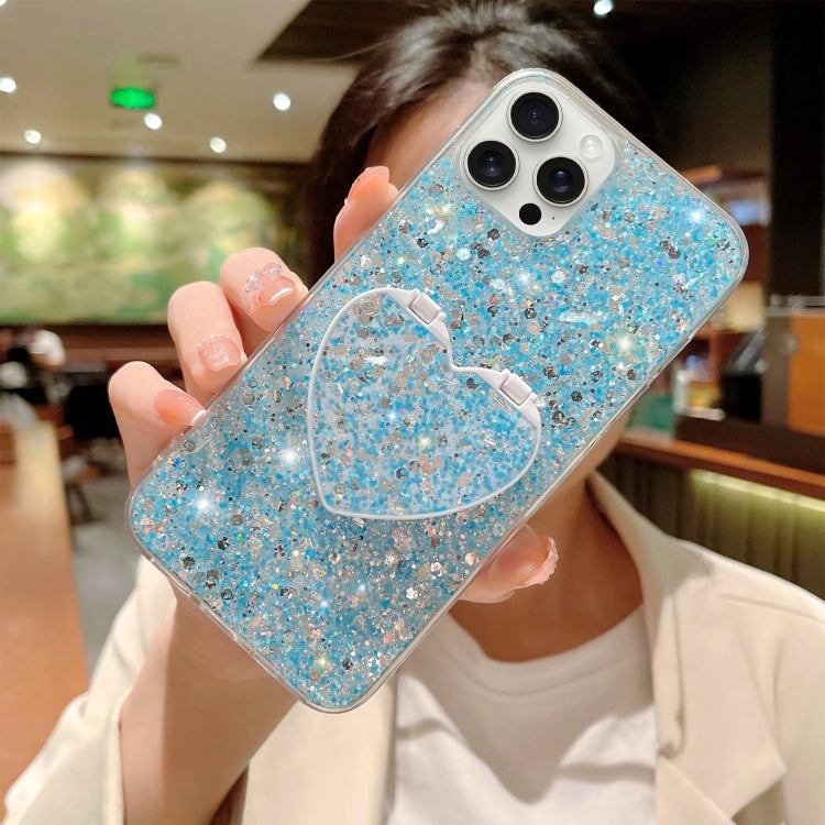 For iPhone 15 Pro Starry Sequin Mirror Stand Epoxy TPU Phone Case(Blue) - HoMEdemic™ 