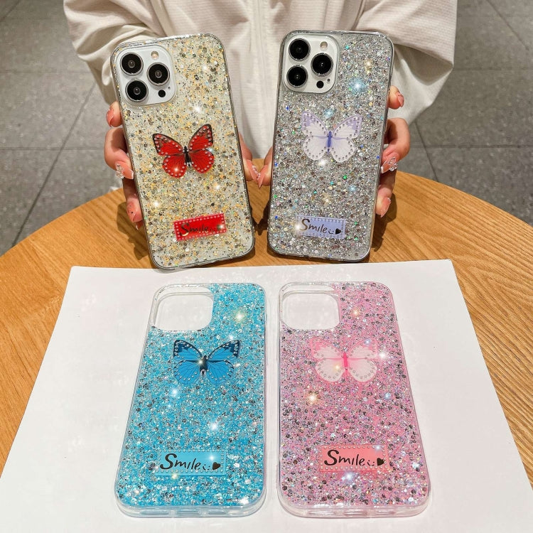 For iPhone 15 Pro Starry Sequin Rhinestones Butterfly Epoxy TPU Phone Case(Blue) - HoMEdemic™ 