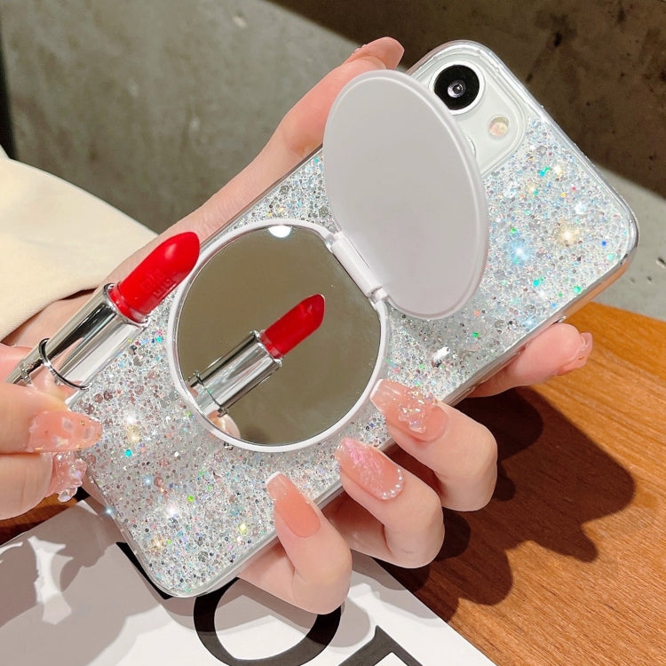For iPhone 15 Pro Starry Sequin Round Mirror Stand Epoxy TPU Phone Case(Blue) - HoMEdemic™ 