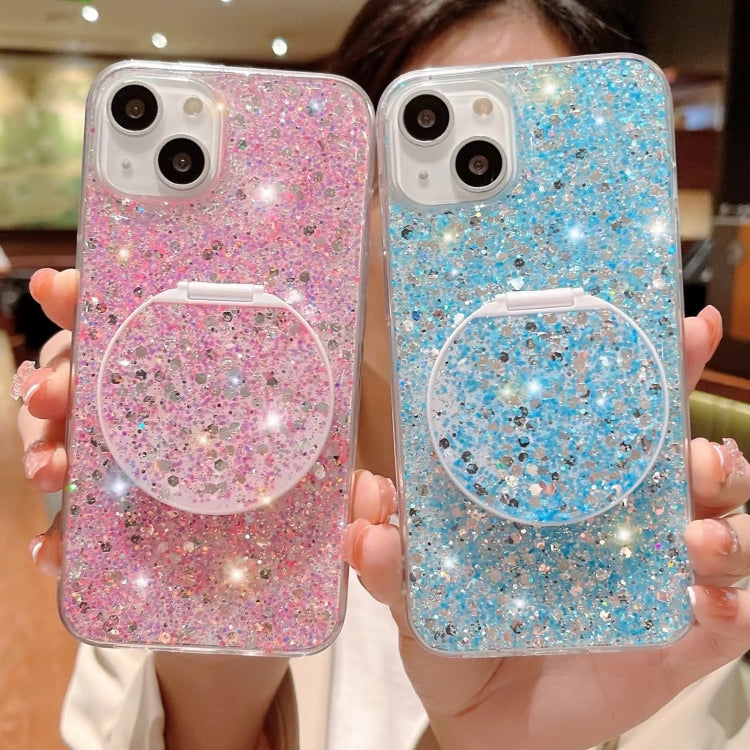 For iPhone 15 Pro Starry Sequin Round Mirror Stand Epoxy TPU Phone Case(Pink) - HoMEdemic™ 