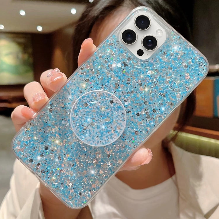 For iPhone 15 Pro Starry Sequin Round Stand Epoxy TPU Phone Case(Blue) - HoMEdemic™ 