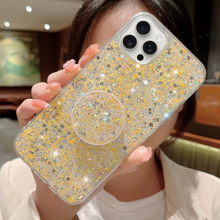 For iPhone 15 Pro Starry Sequin Round Stand Epoxy TPU Phone Case(Yellow) - HoMEdemic™ 
