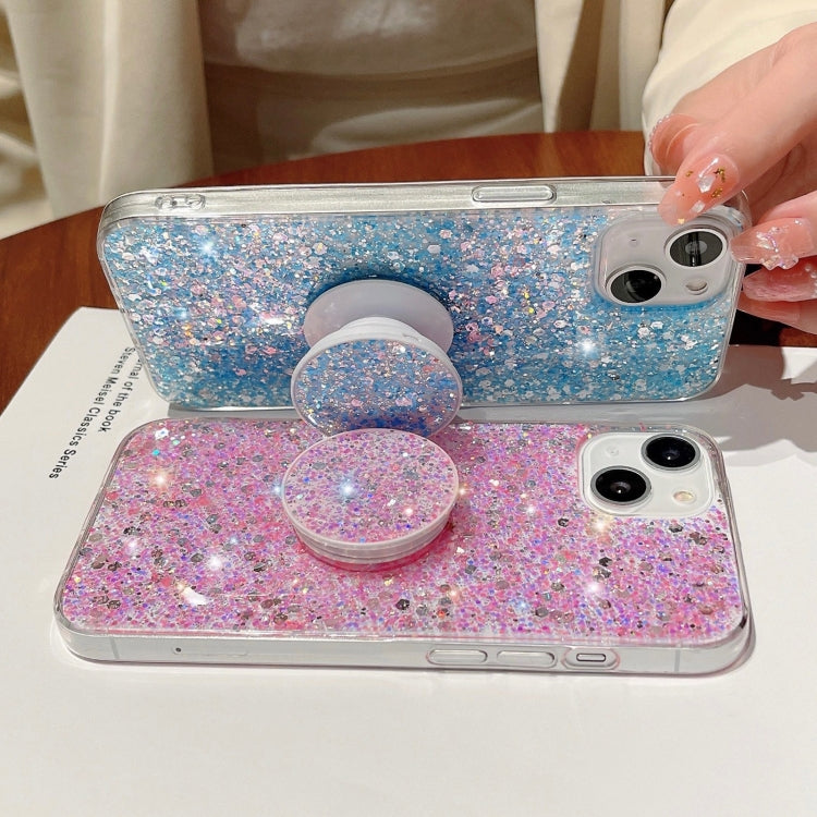 For iPhone 15 Pro Starry Sequin Round Stand Epoxy TPU Phone Case(Yellow) - HoMEdemic™ 