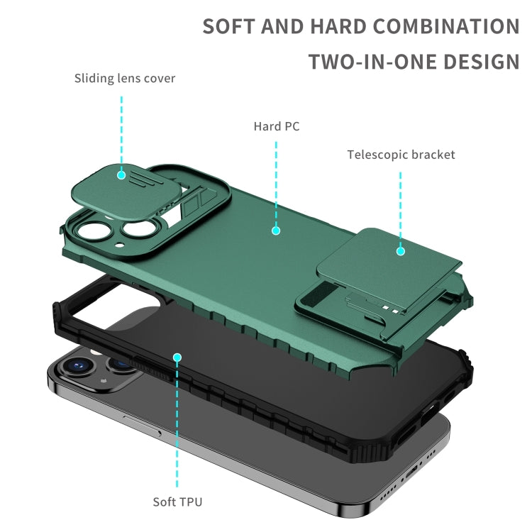 For iPhone 15 Pro Stereoscopic Holder Sliding Camshield Phone Case(Green) - HoMEdemic™ 
