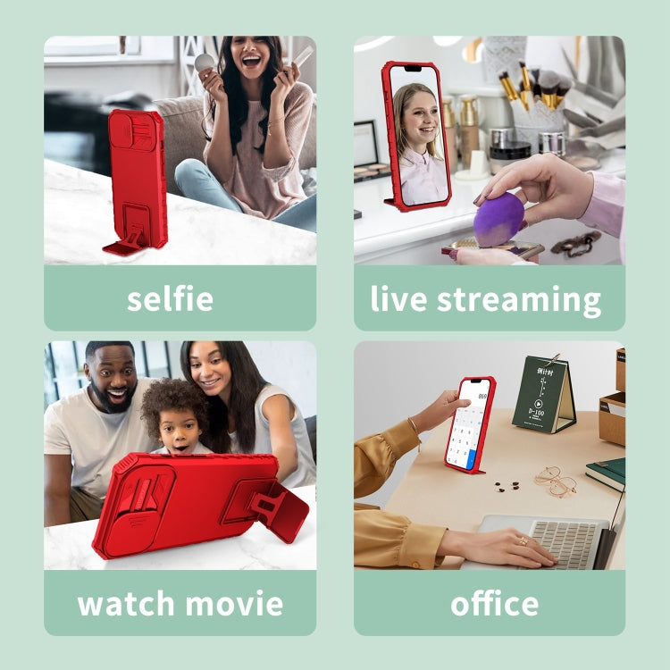 For iPhone 15 Pro Stereoscopic Holder Sliding Camshield Phone Case(Red) - HoMEdemic™ 