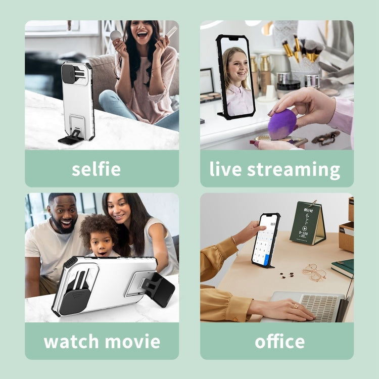 For iPhone 15 Pro Stereoscopic Holder Sliding Camshield Phone Case(White) - HoMEdemic™ 