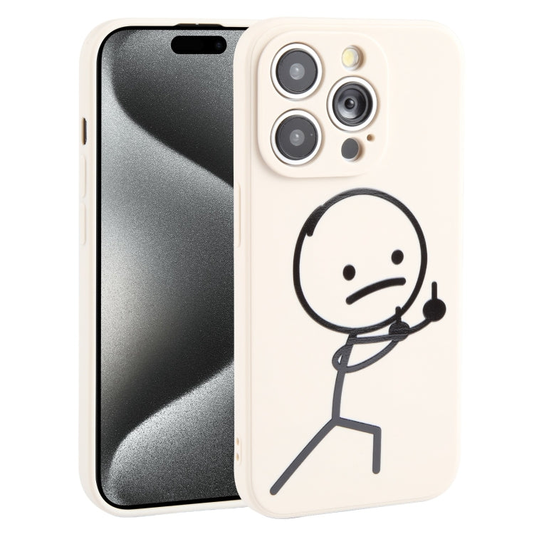 For iPhone 15 Pro Stickman Pattern Liquid Silicone Phone Case(White) - HoMEdemic™ 