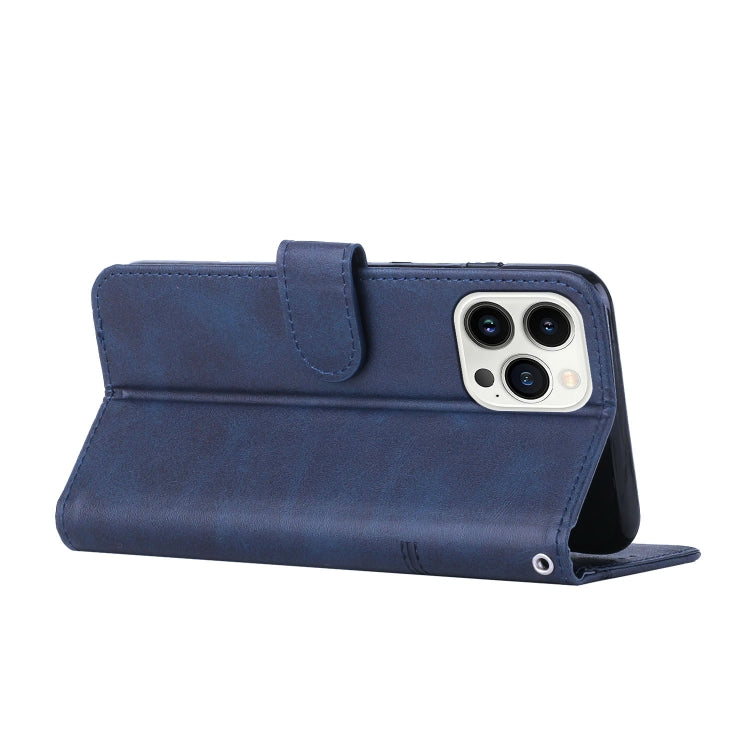 For iPhone 15 Pro Stitching Calf Texture Buckle Leather Phone Case(Blue) - HoMEdemic™ 