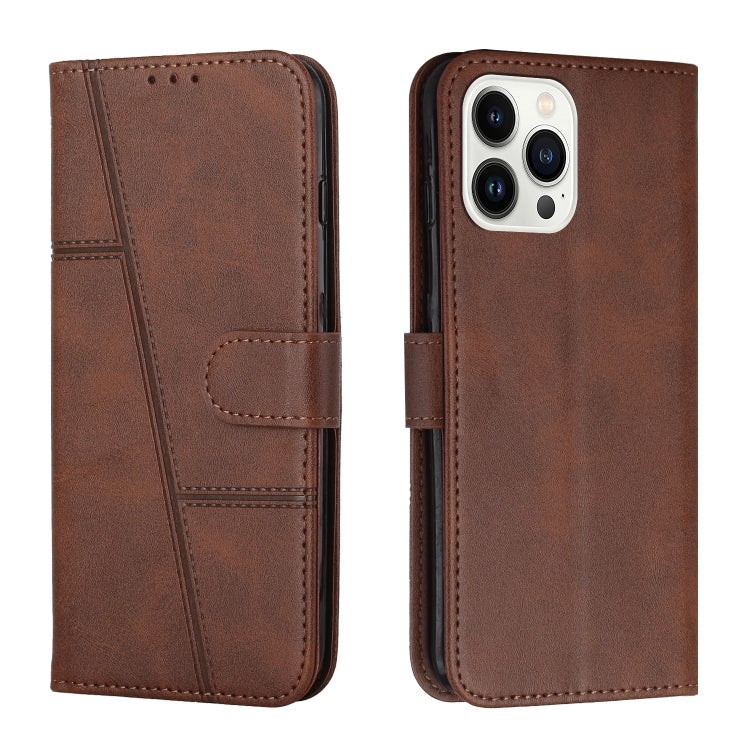 For iPhone 15 Pro Stitching Calf Texture Buckle Leather Phone Case(Brown) - HoMEdemic™ 