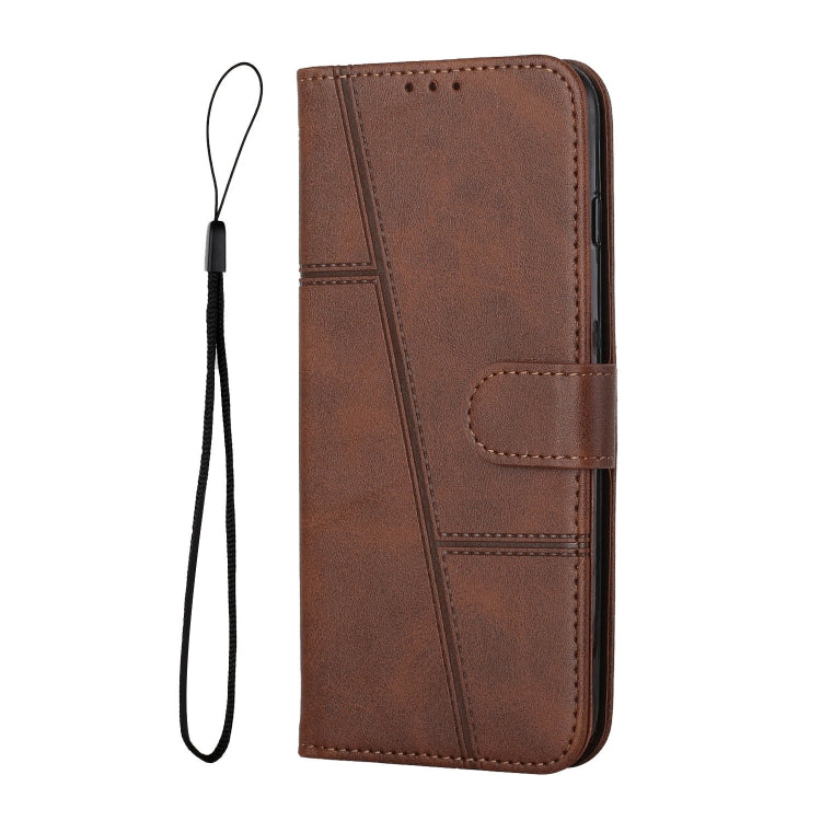 For iPhone 15 Pro Stitching Calf Texture Buckle Leather Phone Case(Brown) - HoMEdemic™ 