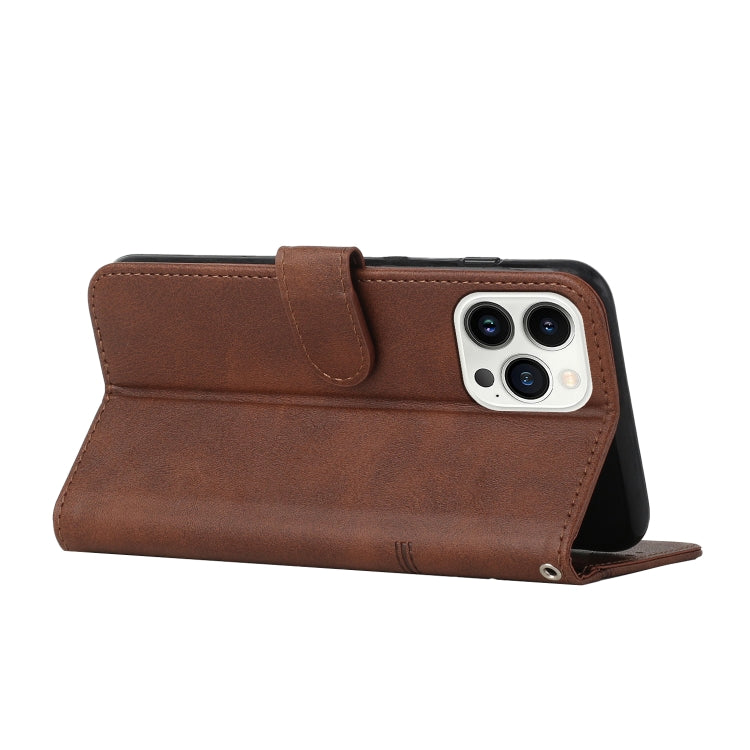 For iPhone 15 Pro Stitching Calf Texture Buckle Leather Phone Case(Brown) - HoMEdemic™ 