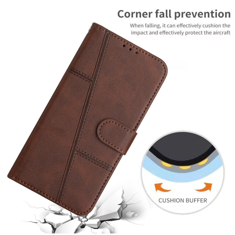 For iPhone 15 Pro Stitching Calf Texture Buckle Leather Phone Case(Brown) - HoMEdemic™ 
