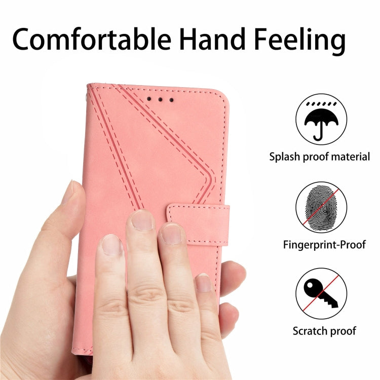 For iPhone 15 Pro Stitching Embossed Leather Phone Case(Pink) - HoMEdemic™ 