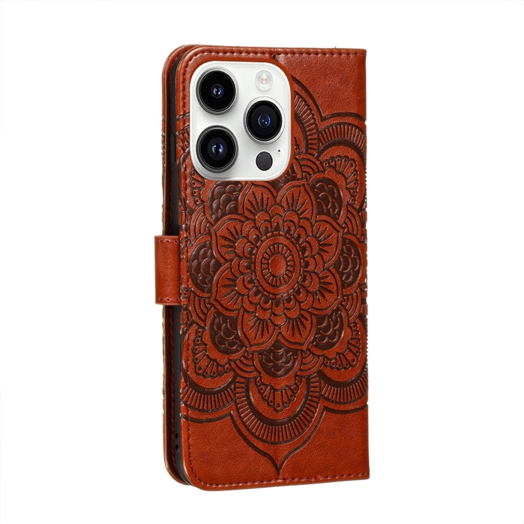 For iPhone 15 Pro Sun Mandala Embossing Leather Phone Case(Brown) - HoMEdemic™ 