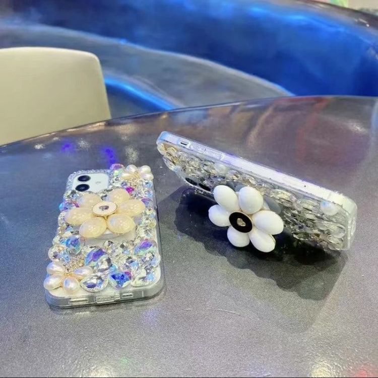 For iPhone 15 Pro Sunflower Holder Hand-set Diamond PC Phone Case(Gold) - HoMEdemic™ 