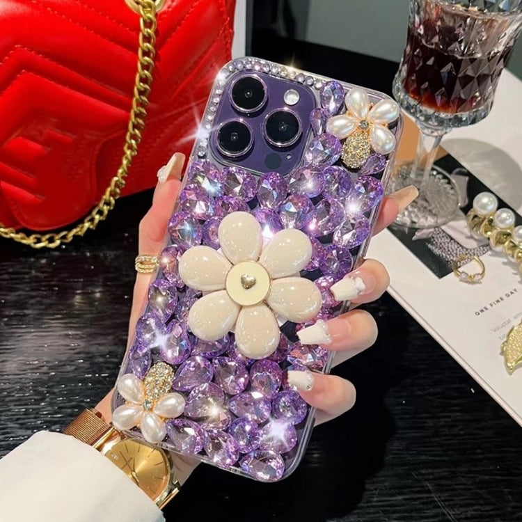 For iPhone 15 Pro Sunflower Holder Hand-set Diamond PC Phone Case(Purple) - HoMEdemic™ 