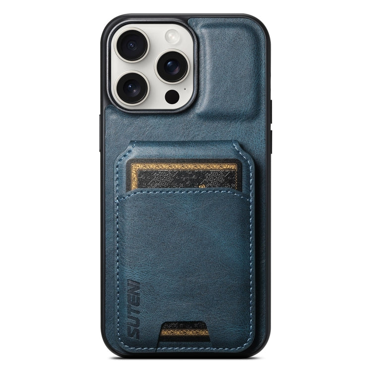For iPhone 15 Pro Suteni H02 Leather Wallet Stand Back Phone Case(Blue) - HoMEdemic™ 