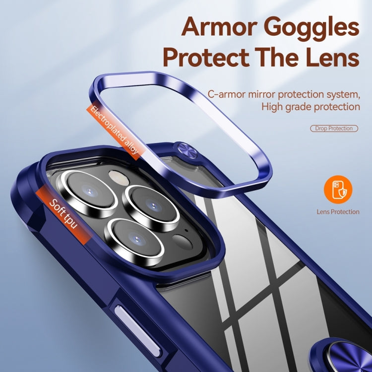 For iPhone 15 Pro TPU + PC Lens Protection Phone Case with Ring Holder(Blue) - HoMEdemic™ 