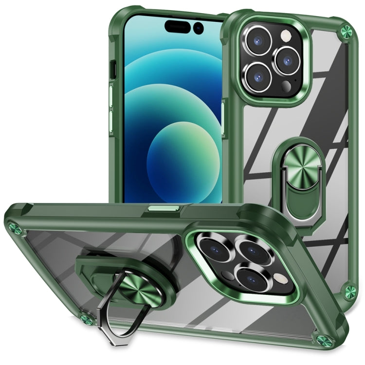 For iPhone 15 Pro TPU + PC Lens Protection Phone Case with Ring Holder(Green) - HoMEdemic™ 