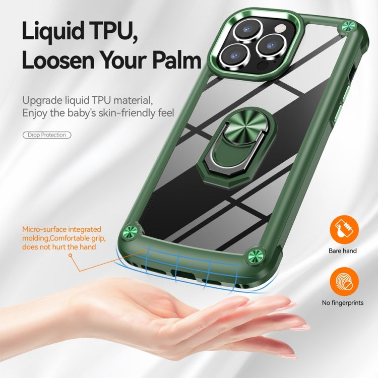 For iPhone 15 Pro TPU + PC Lens Protection Phone Case with Ring Holder(Green) - HoMEdemic™ 