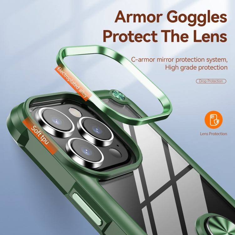 For iPhone 15 Pro TPU + PC Lens Protection Phone Case with Ring Holder(Green) - HoMEdemic™ 