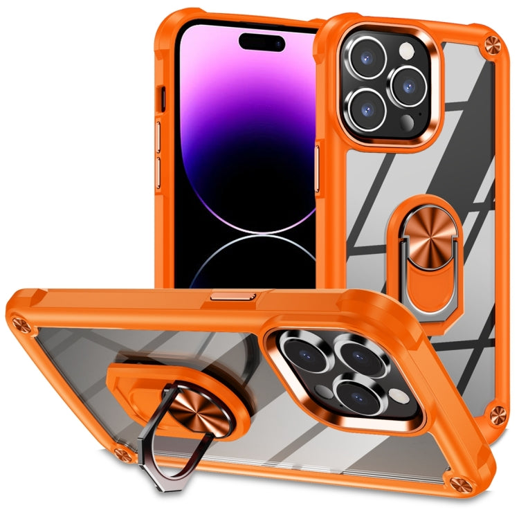 For iPhone 15 Pro TPU + PC Lens Protection Phone Case with Ring Holder(Orange) - HoMEdemic™ 