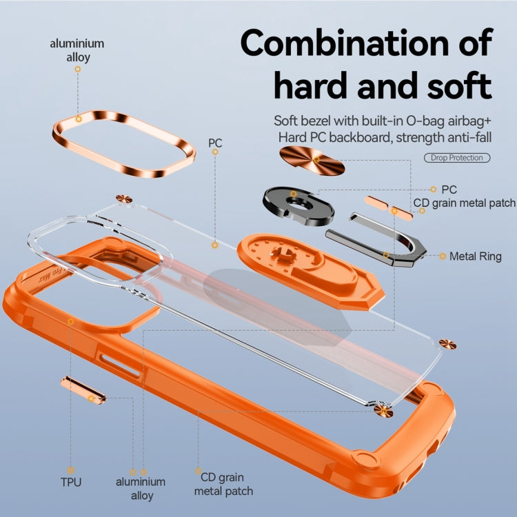 For iPhone 15 Pro TPU + PC Lens Protection Phone Case with Ring Holder(Orange) - HoMEdemic™ 