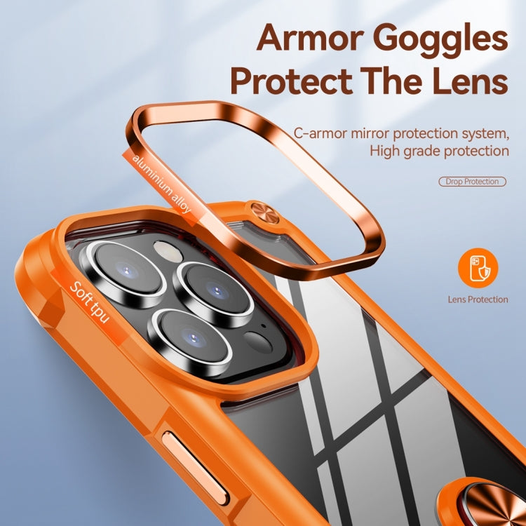 For iPhone 15 Pro TPU + PC Lens Protection Phone Case with Ring Holder(Orange) - HoMEdemic™ 