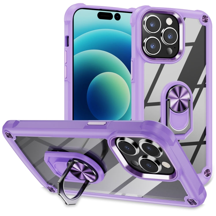 For iPhone 15 Pro TPU + PC Lens Protection Phone Case with Ring Holder(Purple) - HoMEdemic™ 