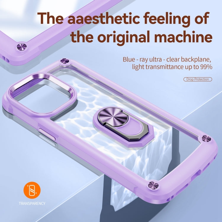 For iPhone 15 Pro TPU + PC Lens Protection Phone Case with Ring Holder(Purple) - HoMEdemic™ 