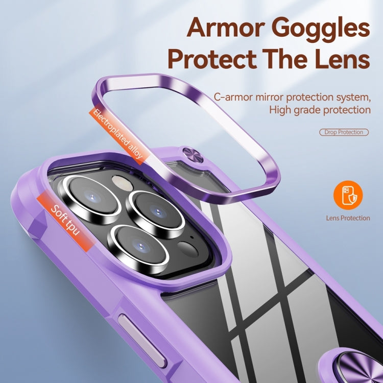 For iPhone 15 Pro TPU + PC Lens Protection Phone Case with Ring Holder(Purple) - HoMEdemic™ 