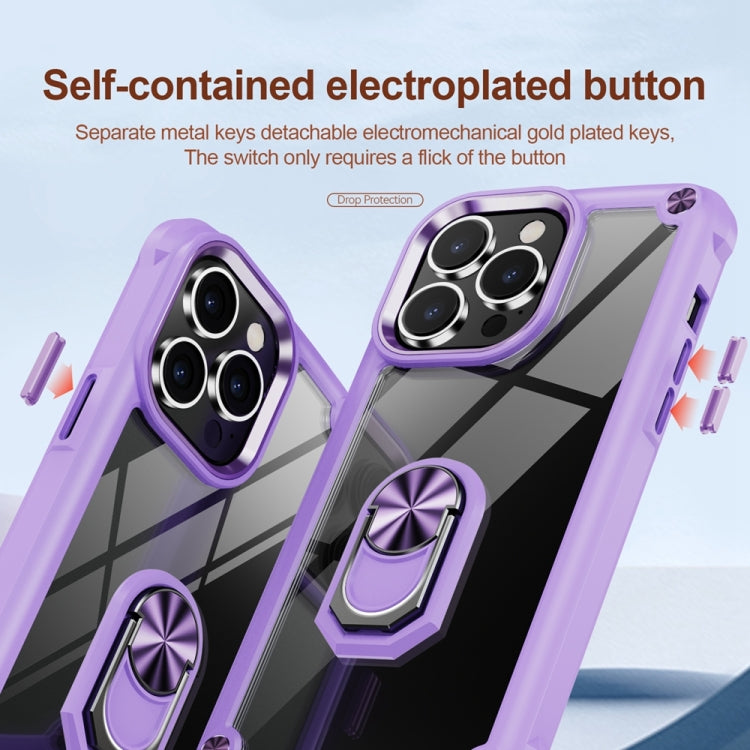 For iPhone 15 Pro TPU + PC Lens Protection Phone Case with Ring Holder(Purple) - HoMEdemic™ 