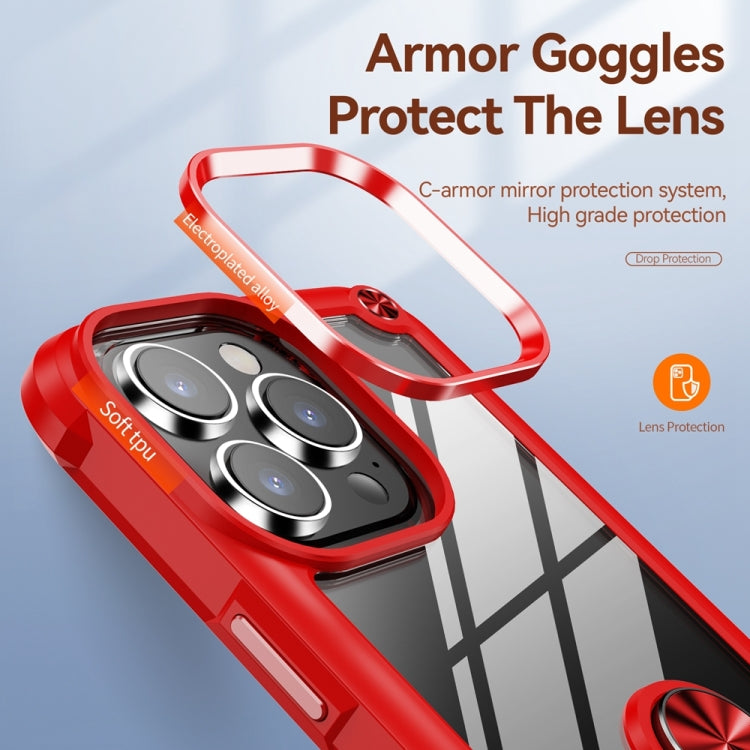 For iPhone 15 Pro TPU + PC Lens Protection Phone Case with Ring Holder(Red) - HoMEdemic™ 