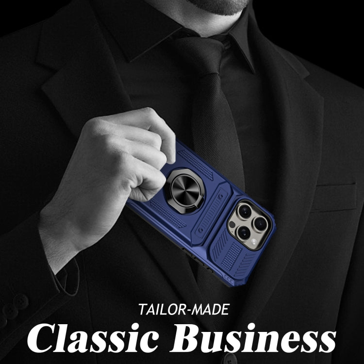 For iPhone 15 Pro TPU+PC Shockproof Card Phone Case with Metal Ring Holder(Blue) - HoMEdemic™ 