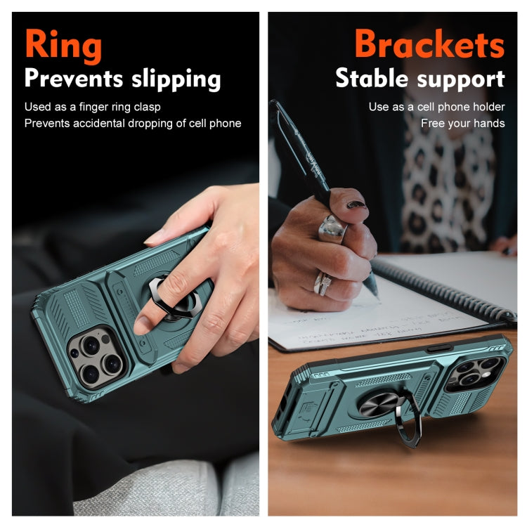 For iPhone 15 Pro TPU+PC Shockproof Card Phone Case with Metal Ring Holder(Green) - HoMEdemic™ 