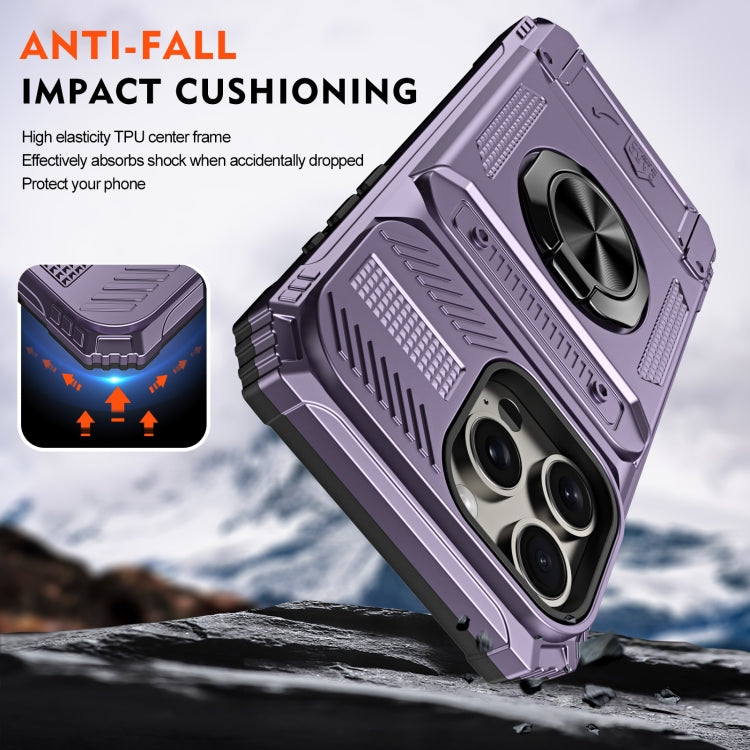 For iPhone 15 Pro TPU+PC Shockproof Card Phone Case with Metal Ring Holder(Purple) - HoMEdemic™ 
