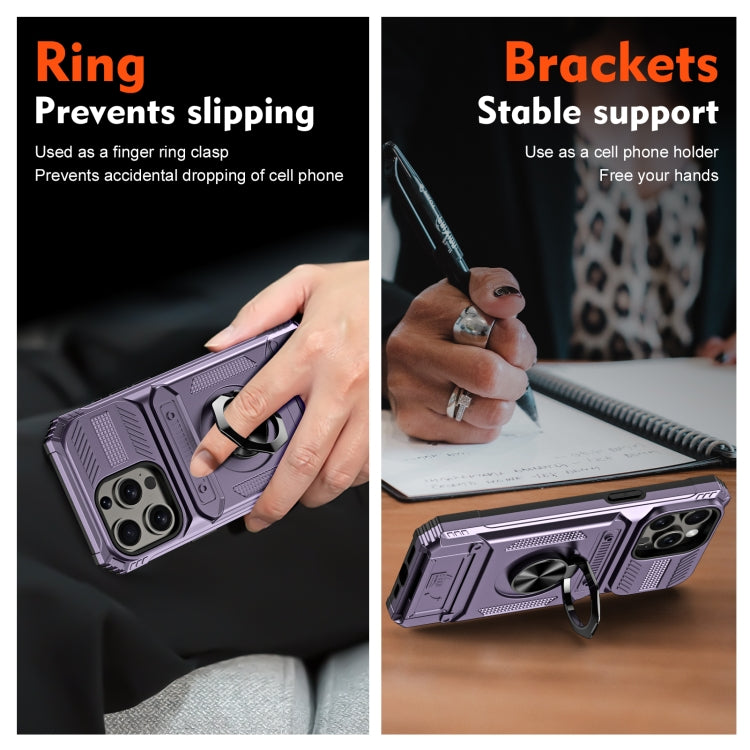For iPhone 15 Pro TPU+PC Shockproof Card Phone Case with Metal Ring Holder(Purple) - HoMEdemic™ 