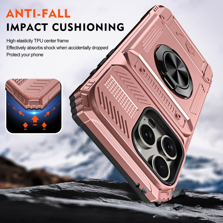 For iPhone 15 Pro TPU+PC Shockproof Card Phone Case with Metal Ring Holder(Rose Gold) - HoMEdemic™ 