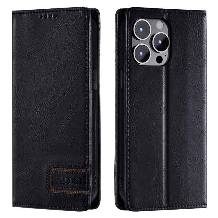 For iPhone 15 Pro TTUDRCH RFID Retro Texture Magnetic Leather Phone Case(Black) - HoMEdemic™ 