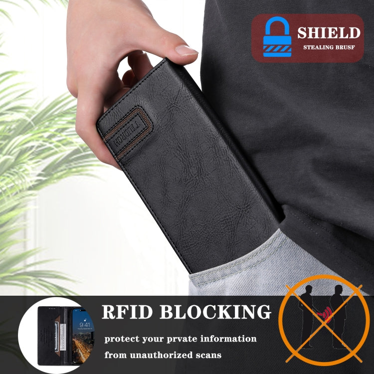 For iPhone 15 Pro TTUDRCH RFID Retro Texture Magnetic Leather Phone Case(Black) - HoMEdemic™ 