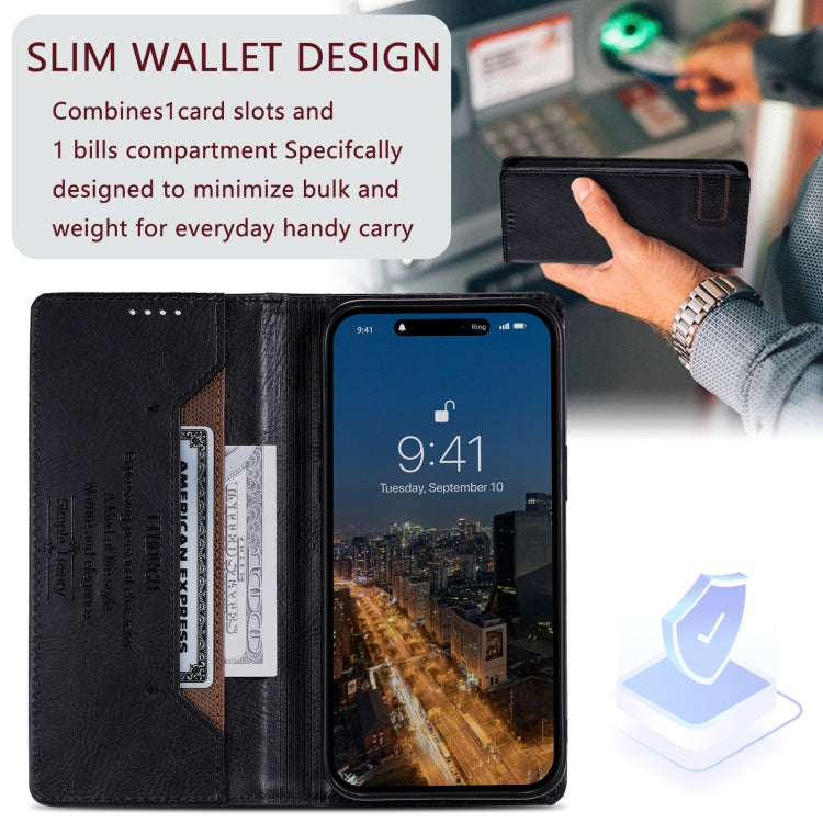 For iPhone 15 Pro TTUDRCH RFID Retro Texture Magnetic Leather Phone Case(Black) - HoMEdemic™ 